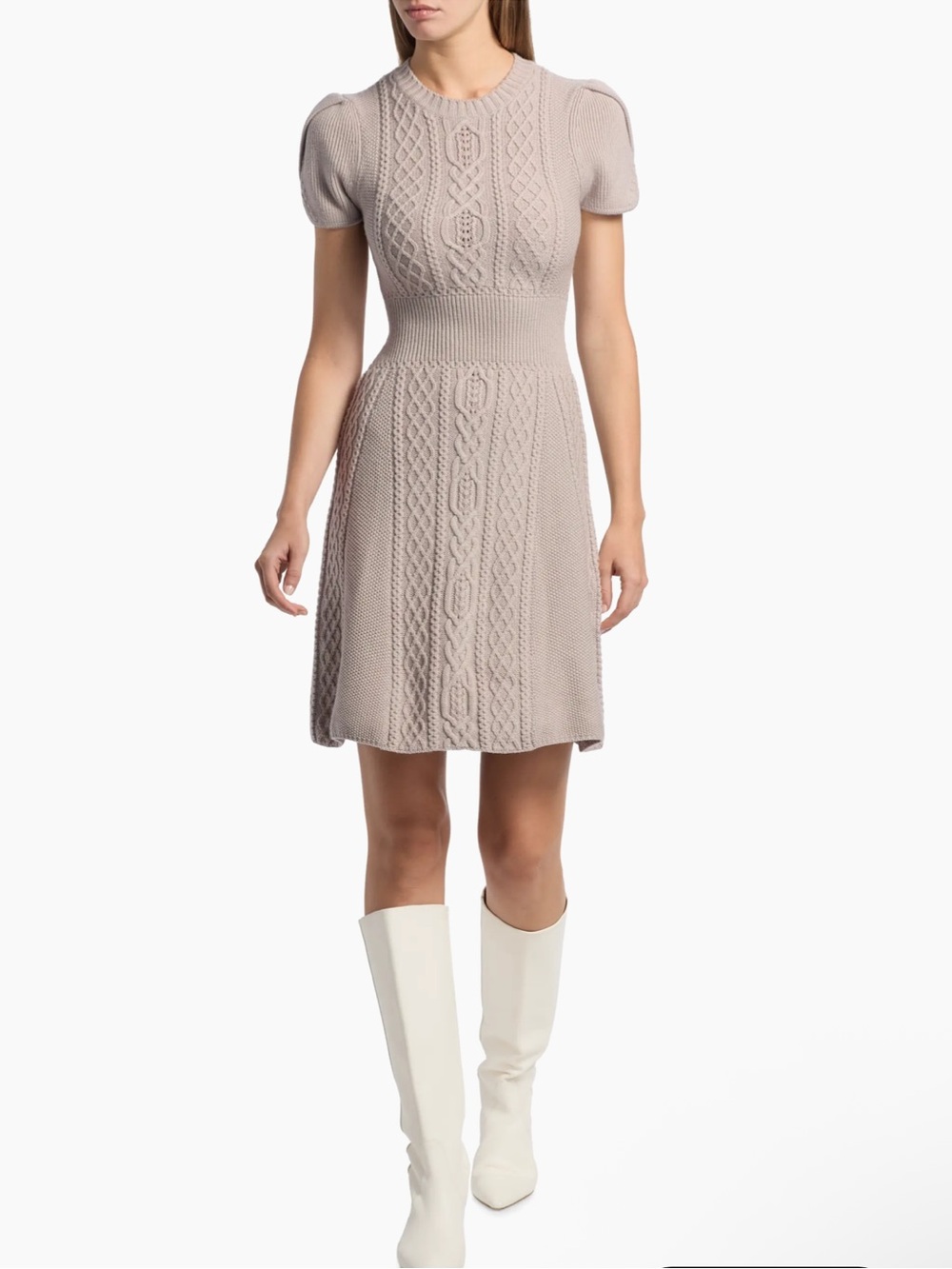 3.1 PHILLIP LIM Gorgeous Merino Wool Cable Knit Tulip-Sleeve Dress Sz L NWT $700
